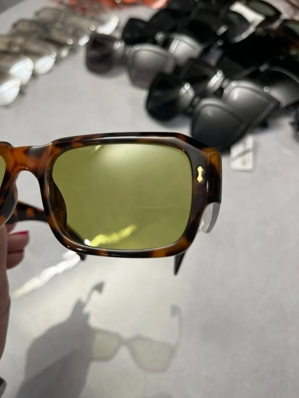 AIRE Pluto Rectangular Sunglasses Tortoise Green Lens Frame